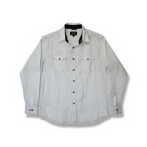 Vese Men's Size Large White Button Down Shirt Black Contrast Stitch Western Yoke